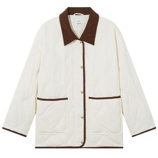 热风女士羽绒服2025年冬季新款拼色巴恩风翻领菱格羽绒外套轻盈