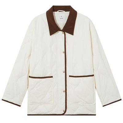 热风2025年女士拼色翻领羽绒服