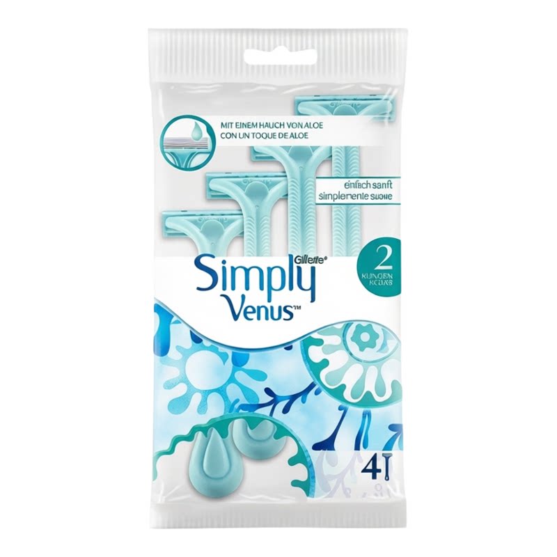 Gillette吉列 Simply Venus双刀片除毛刀刮须刀即弃剃须刀4支装版