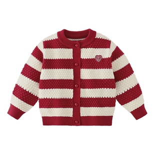 [7A抑菌]女童毛衣春秋小童开衫儿童红色针织衫秋冬1宝宝新款衣服