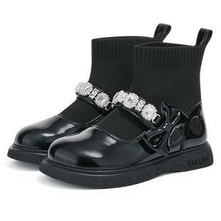 泰兰尼斯meta皮靴春秋新款女童靴子透气甜美短靴公主防滑软底童靴