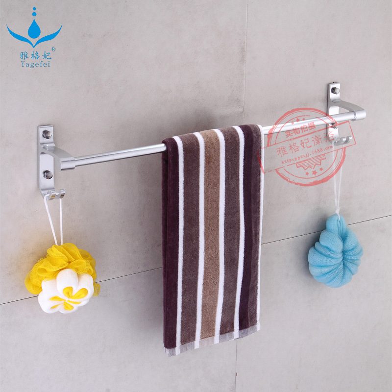 新款亮光单杆 加厚单杆60 80单杆毛巾架 带4钩单杆毛巾架太空铝