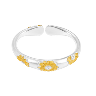 银千造 向日葵吊坠足银手工吊坠镶金太阳花坠子向阳花开国风饰品