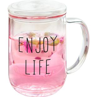 雅集悠觉杯办公耐热玻璃花茶杯带把盖过滤茶水分离泡茶家用女杯子