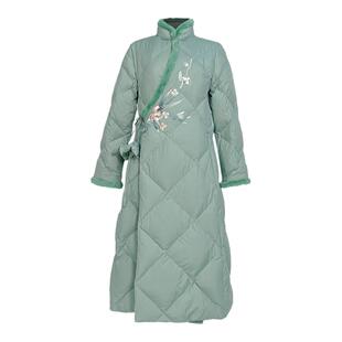 浒城古娘新款白鸭绒刺绣系带保暖长款新中式国风羽绒服外套女冬季