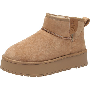 大东2025冬季新款时尚长毛绒保暖雪地靴圆头纯色短筒女靴棉鞋0213