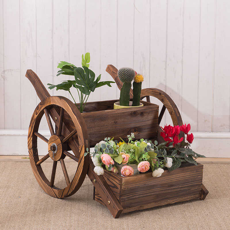 防腐木创意车轮实木阳台花架多层庭院花箱户外园艺装饰花盆种植箱