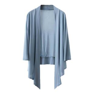 重磅真丝加捻女士披肩外套宽松七分袖遮肉显瘦桑蚕丝不规则开衫