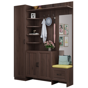 北欧风门口鞋柜和挂衣柜一体门厅柜可坐带镜多功能对开门柜7N-224