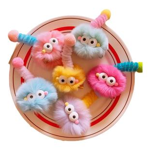 小怪兽扭扭棒发夹韩版新款可爱搞怪毛球眼睛卖萌顶夹毛绒绒发绳