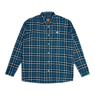 Melting Sadness春季穿搭兔子绣章蓝格纹衬衫情侣