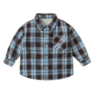 右欧男童女童格子衬衫加厚加绒秋冬季新款童装学院风儿童保暖衬衣
