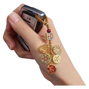 杭州灵隐沙金铜一路平安汽车钥匙扣挂件高档日进斗金手机链饰男女