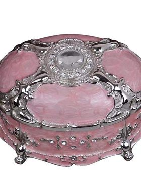 欧式锌合金创意送礼椭圆心形金色银色桌面首饰盒翻盖摆放式收纳盒