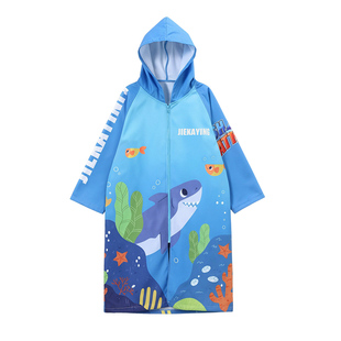 儿童游泳训练浴袍男童吸水拉链保暖斗篷女沙滩防风速干浴巾外套