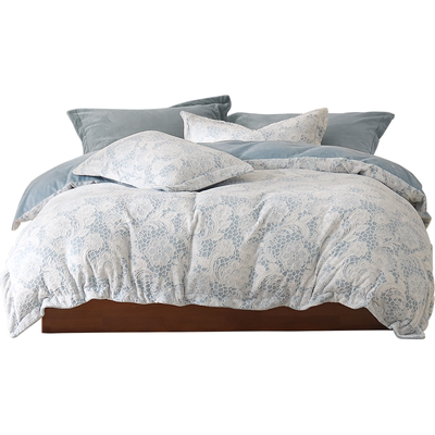 水星家纺加厚牛奶雕花绒四件套