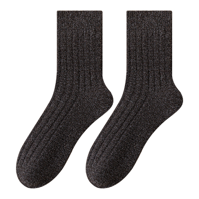 羊毛袜子男冬季节加绒加厚保暖中筒袜纯色商务居家时尚潮流长筒袜
