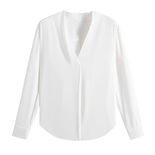 法式OL职业白色v领长袖衬衫女春季大码抗皱免烫面试正装空乘衬衣