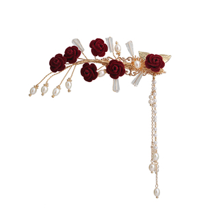 秀禾头饰半扎发发夹女后脑勺敬酒服发饰古风旗袍汉服侧夹流苏红色