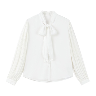 秋水伊人气质优雅飘带衬衫2026年春季新款女温柔袖子压褶设计上衣