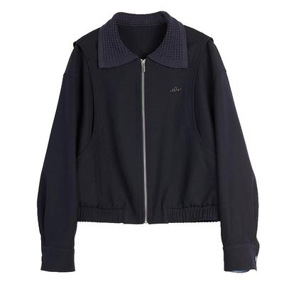 ELLE格纹撞色拼接翻领短外套