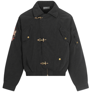 OV原创美式复古70白鸭绒飞机扣羽绒服女冬季宽松短款麂皮绒外套潮