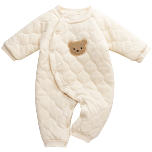 新生婴儿衣服冬季纯棉初生宝宝连体衣加厚夹棉袄小月龄抱抱服外出