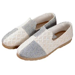 夏天新款民族风亚麻鞋子男生帆布鞋拼接一脚蹬透气懒人汉服布鞋男