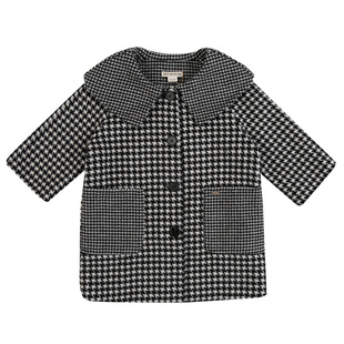 IVY HOUSE常春藤儿童装女童大衣冬款 千鸟格大翻领羊毛外套双面呢