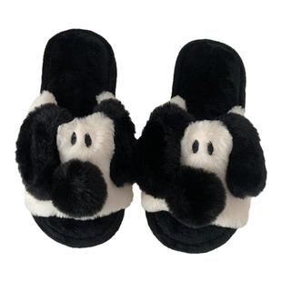 个性可爱小狗一字棉拖鞋女冬韩版时尚情侣室内用防滑保暖毛绒鞋男