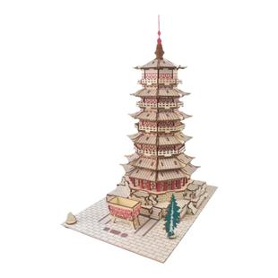 3Dpuzzle木制拼接玩具应县释迦木塔成人古风手工建筑模型立体拼图