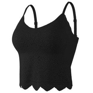 黑色蕾丝保暖内衣女2025新款带胸垫内搭修身美背吊带背心免穿文胸