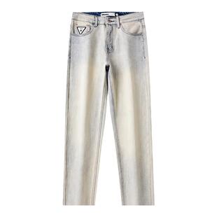 Hipanda你好熊猫高级感黄泥染牛仔裤2026春款男生潮牌修身小脚裤