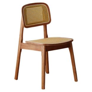 北欧藤编实木餐椅卡曼椅轻奢靠背椅子藤编饭桌椅子咖啡厅同款餐椅
