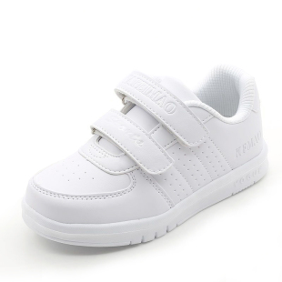 儿童白色运动鞋男童小白鞋皮面透气学生板鞋女童波鞋魔术贴幼儿园