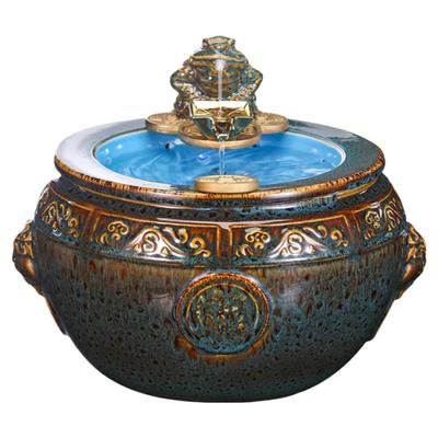 陶瓷聚宝盆金蟾吐水流水摆件