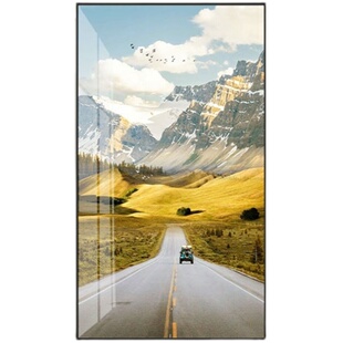 入户玄关装饰画单幅壁画大气新款酒店风水招财铝合金框晶瓷镶钻画