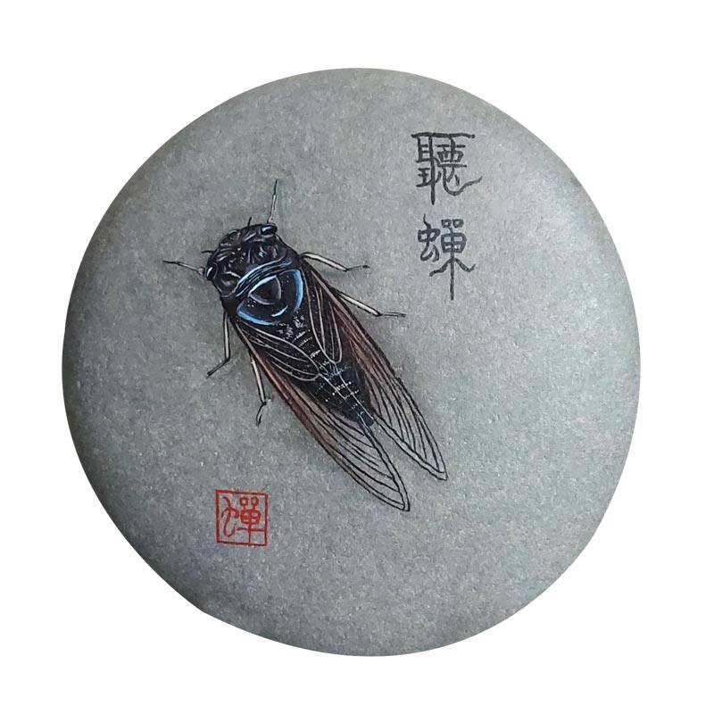 石头画成品听蝉生日节日礼物家居饰品创意diy手绘书架桌面摆
