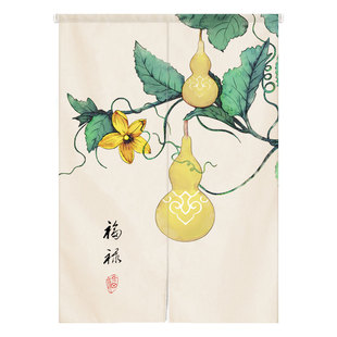 中式荷花门帘布艺隔断帘厨房风水厕所挂帘中国风房间家用卧室半帘