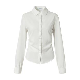 RPB BRAND 法式白色修身衬衫女长袖翻领通勤风收腰百搭上衣