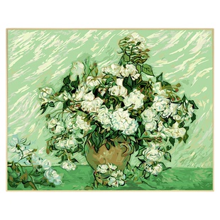 自油自画 数字油画diy客厅欧式大幅花卉手工手绘画梵高名画白玫瑰