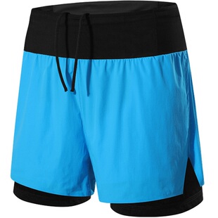 后腰口袋跑步短裤男带腰包平角内衬越野运动三分裤马拉松四分裤夏