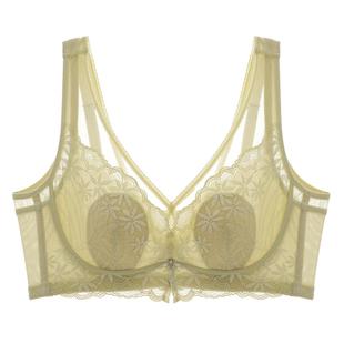 依曼丽蕾丝内衣女大胸显小收副乳防下垂记忆钢圈薄款背心式文胸