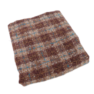 美拉德色颗粒感柔软拉毛羊毛格子布料编织粗纺毛涤沙发布时装面料