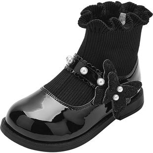巴拉巴拉女童靴子中大童公主鞋春秋新款童鞋儿童黑色鞋子马丁靴潮