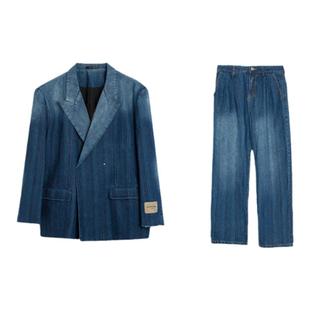 [GENESISBOY 7.27 00:00 ]小众设计做旧水洗条纹宽松牛仔西装套装