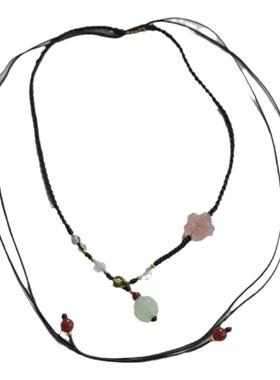 手工编织短款锁骨链项链岫玉莲花