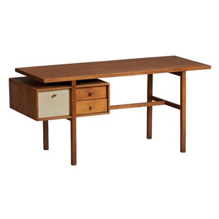 丹麦复古原木储物书桌 vintage樱桃木家用写字台拼色柚木色办公桌