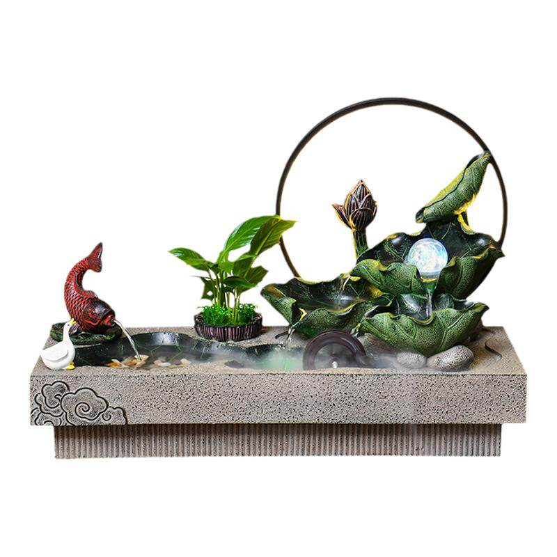 荷花风生水起流水摆件书房造景