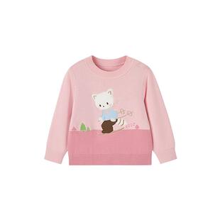 全棉时代女童毛衣冬季新款儿童毛衣女幼童圆领棉线衣女孩针织衫